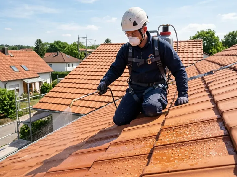 Aanbrengen van een kleurloze of gekleurde waterafstotende coating op een dak